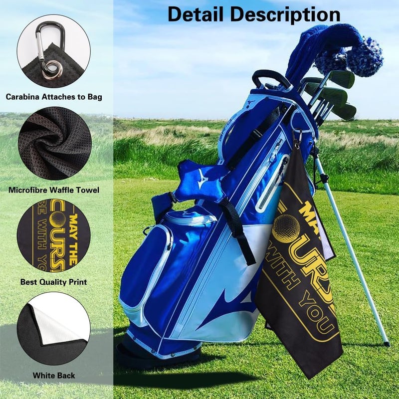 Msticey May The Course Be with You Printed Microfiber Golf Towel with Clip, Great Golf Gifts for Dad Mom Papa Grandpa Golfer, Father's Day Birthday Retirement Gifts, Golf Accessories for Men Women - Image 3